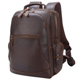 TIDING Vintage Full Grain Leather 15.6 Inch Laptop Backpack for Men Large Capacity Travel Rucksack Weekender Camping Daypacks