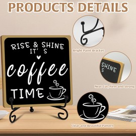 Wooden Coffee Bar Sign Coffee Bar Decor, Coffee Bar Decorations Black and White with Iron Stand Bar Tabletop Shelf Accessories, Coffee Signs Decors for Coffee Station Home Farmhouse Kitchen & Office
