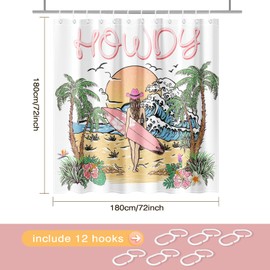 Lindameler Tropical Hawaiian Shower Curtain Summer Ocean Beach Shower Curtain with 12 Hooks Palm Trees Seagull Setting Sun Summer Bathroom Decor Bath Curtain Waterproof Fabric, 72 X 72 Inch