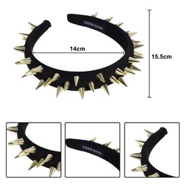 Miaija Studded Headband Punk Style Rivet Headband Spike Headband Hair Hoop Wicked Queen Headpiece for Women (Gold)