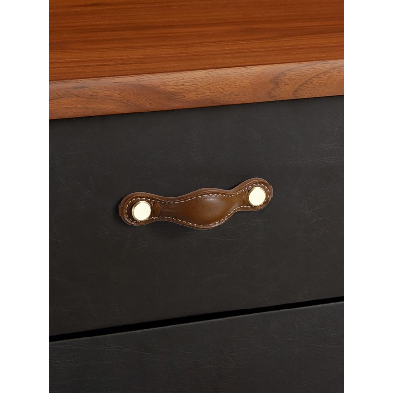 JIASENBAO Brown Leather Drawer Pulls 5 Pack 3"(76mm) Leather Handles