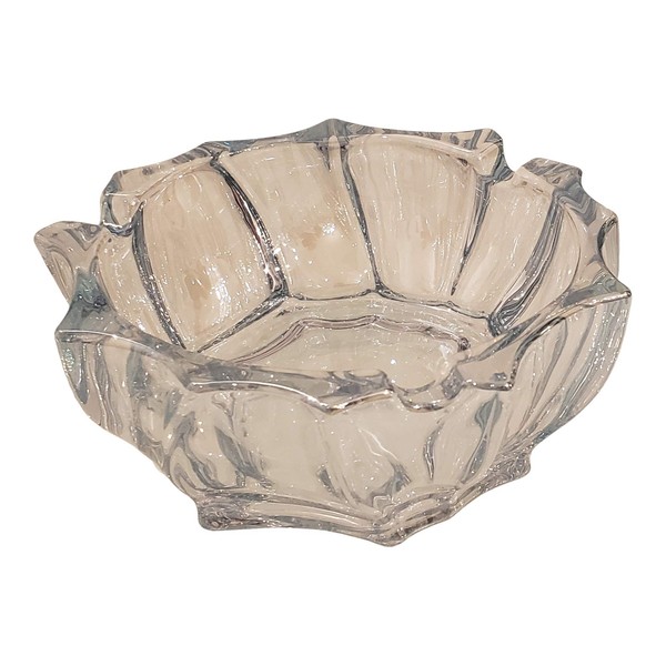 Homestyle Large Deep Crystal Glass Ashtray 5.75" Round Cut Fancy Design Gift Boxed Light Blue