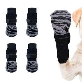 OYIWINMI 4 Stück Pfotenschutz Hund Robuste Anti，Schützende Hundesocken,Anti-Slip Dog Paw Protector Bottom Rubber Sole Dog Boots with Adjustable Straps for Indoor Outdoor Wear (L)