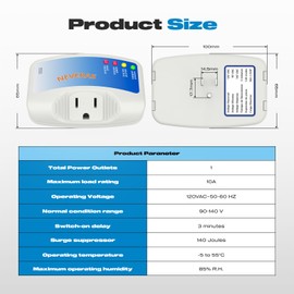 Refrigerator Surge Protector, Malictele Single Outlet Voltage Protector Home Appliances 120V 10A Voltage Brownouts Plug Outlet for Fridge TV Air Conditioners Surge Protector -1 Pack