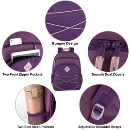 Summit Ridge Backpacks with Bungee Cord Front | 17” Multi Pocket Backpack for Adults, College, Travel (Purple/Lilac)