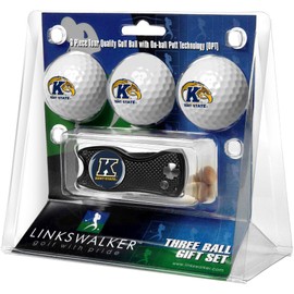 LinksWalker Kent State Golden Flashes Golf Gift Set, 3 Tour Quality Golf Balls with Alignment Guide, Magnetic Ball Marker, Switchblade Divot Tool, 4 Golf Tees