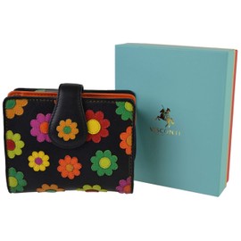 Visconti Ladies Leather Small Flower Design Tabbed Purse Wallet Daisy Collection Gift