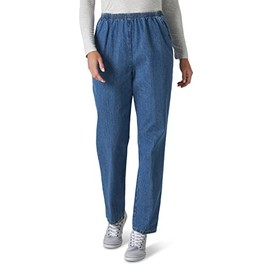Chic Classic Collection Women's Petite Cotton Pull-On Pant with Elastic Waist, Destruction Blue Denim, 12P