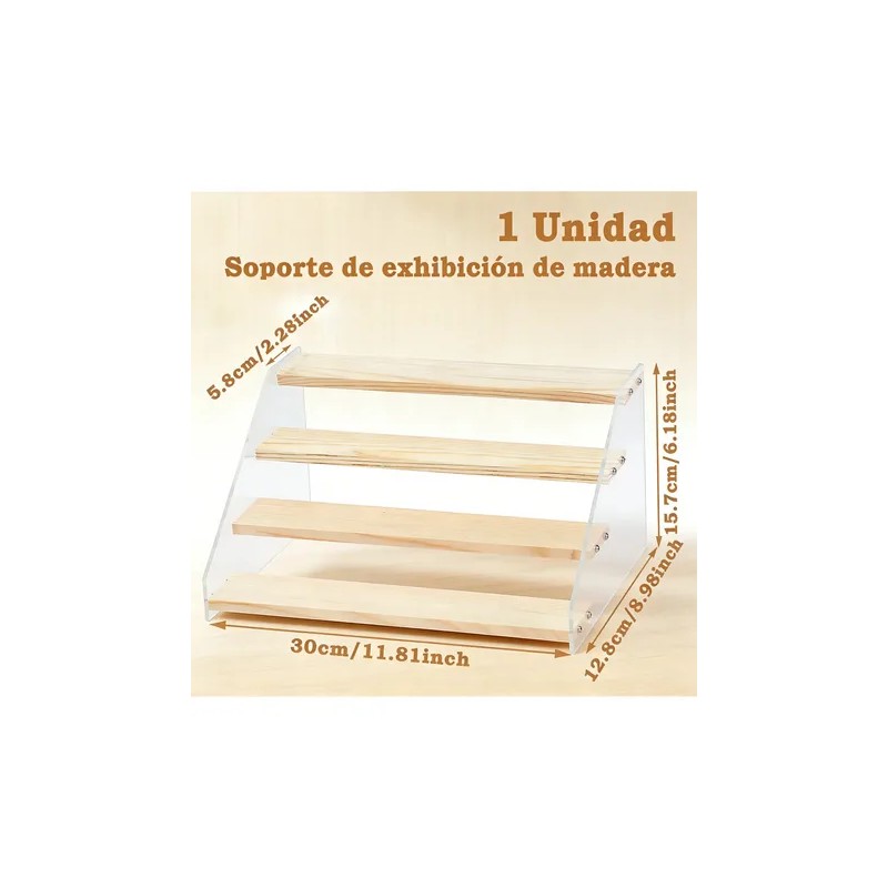 Organizador De Maquillaje Acrílico Panel De Madera 4 Capas