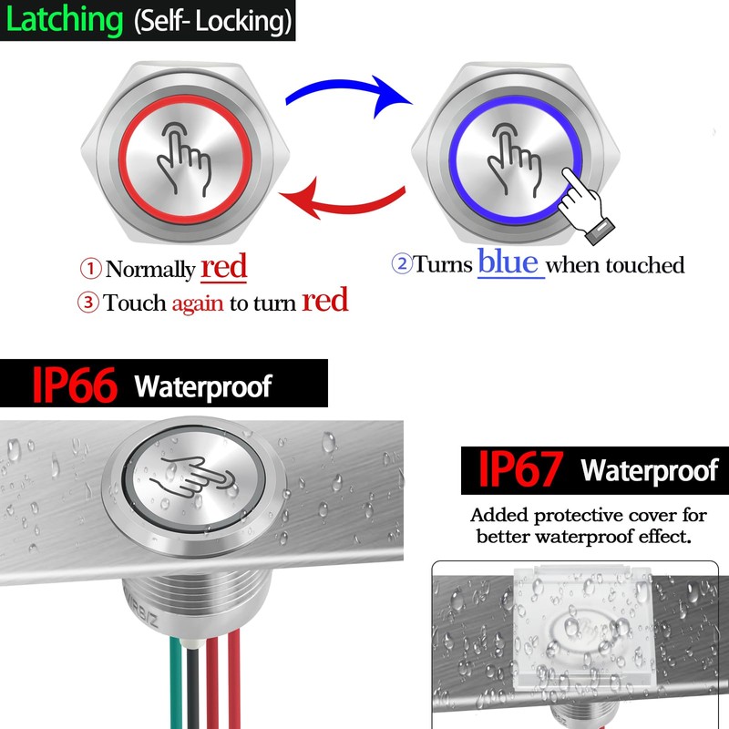 16mm Touch Switch Latching Push Button Switch 5V 6V 12V