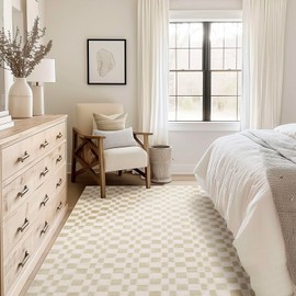 EVERGRACE Checkered Plaid Area Rug - Soft Faux Wool, 9x12, Washable, Anti Slip, Large, for Entryway, Bedroom, Living Room, Hallway, Kitchen, Dining Room and Laundry, Beige