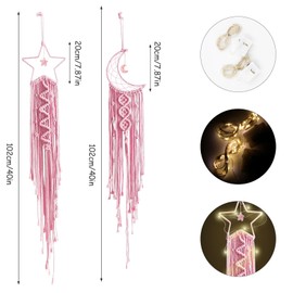 Moon Star Dream Catcher Decor,2pcs Boho Home Moon Star Dreamcatcher,Macrame Wall Hanging Boho Home Decor for Kids Baby Bedroom Decoration for Women Girls Craft Thanksgiving Pink