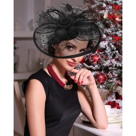 Bniksok Big Black Fascinators Hat for Tea Party Womens 20s 50s Headwear Flower Cocktail Wedding Church Pillbox Hat