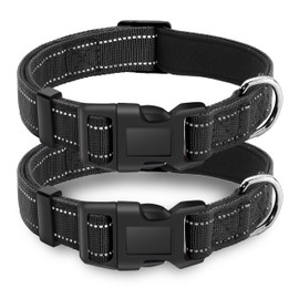 LIEVUIKEN 2 Pack Reflective Dog Collar with Safety Locking Buckle, Adjustable Soft Breathable Comfortable Nylon Pet Collar for Small, Medium and Large Dogs, Black, M