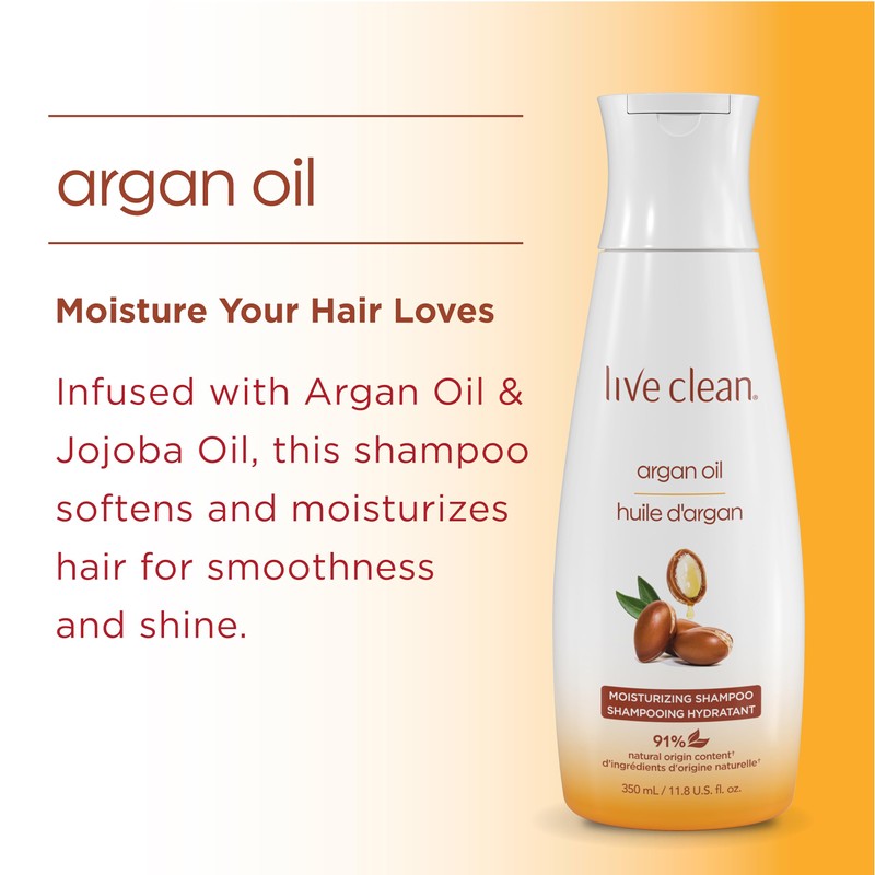 Live Clean Shampoo, Restorative Argan Oil, 12 Oz