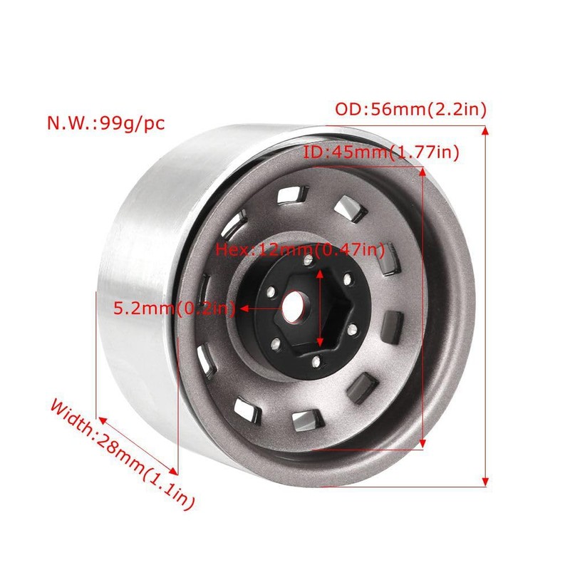 KINGCOO 4PCS Beadlock - 4 ruote da 1,9", offset da