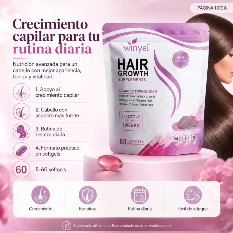 Hair Growth Winyel 60 Softgels Suplemento Alimenticio