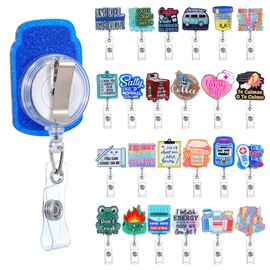 24 Pcs Badge Reel Clips Holder Retractable Badge Reels Swivel Clip Nurse Retractable Badge Reel Funny Badge Reel Nurse Cute Name ID Clip Badge Holder for Doctor Students, Medical Teachers