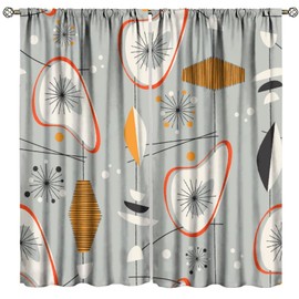 KANEPE Mid Century Aesthetics Curtains, Atomic Stars Vintage Shapes Abstract Geometric Modern Blackout Window Treatments, Rod Pocket Thermal Insulated Drapes for Bedroom Living Room, 42" W X 45" L