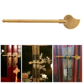 dophee Chinese Leaf Bolt Locking Pin, Safety Pure Brass Key Latches Locking Arm Deadbolt for Asian Style Cabinet Door Chest Furniture Hardware Locking Up Files, 11cm/4.33"