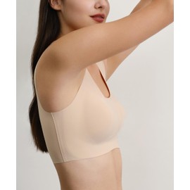 Ubras Bralette for Women, Full Coverage Wireless Bras for Women, Plus Size Seamless Bralette, Wide Straps T Shirt Bra (Nude, S)