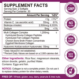 Multi Collagen Peptides Softgel for Women & Men - Type I, II, III, V, X - Hydrolyzed Collagen Peptides with Biotin, Vitamin C & Hyaluronic Acid - Support Skin Hair Nail & Joint - Non GMO, 180 Softgel