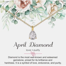 JeeweLife 18k Gold Plated Stainless Steel April Birthstone Necklace Birthday Gifts for Women Girls