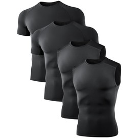 Dalavch 4 Pack Compression Shirts and Tank Tops Men Short Sleeve/Sleeveless Athletic Undershirt for Sport 4 Black Medium
