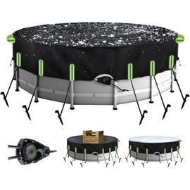 18 Ft Round Pool Cover with Reflective Strips Quick Tightening Ratchet UV Resistant One-Piece Oxford Cloth for Above Ground Swimming Pools, Tear Resistant Windproof