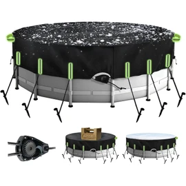 18 Ft Round Pool Cover with Reflective Strips Quick Tightening Ratchet UV Resistant One-Piece Oxford Cloth for Above Ground Swimming Pools, Tear Resistant Windproof