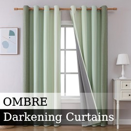 FLYFUN Ombre Blackout Curtains for Bedroom, Room Darkening Curtains for Living Room, Gradient Colors Light Blocking Grommet Window Curtain/Drapes (Forest Green, 52W x 96L)