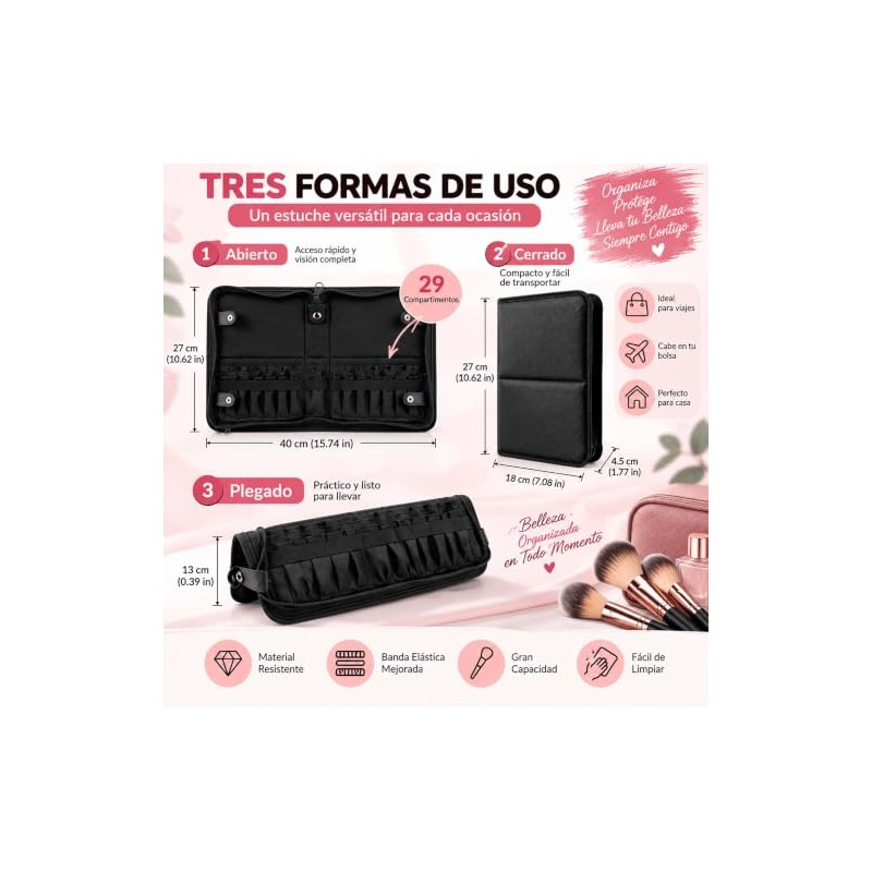 Set de Brochas para Maquillaje 20 Piezas con Estuche(Oro negro)