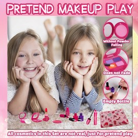 KAEGREEL Kids Pretend Makeup Kit for Girls, 15pcs Toddler Princess Makeup Kit with Cosmetic bag, Birthday for Little Girls Aged 36 Months（NOT Real Makeup）