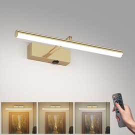 Tipace Modern LED Picture Light Fixtures Battery Operated,3CCT Dimmable Metal Artwork Display Lamp with Remote Control,Gold Rechargable Adjustable Gallery Lights Wall Lights for Picture Display