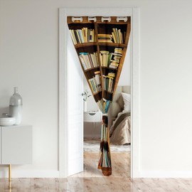 jejeloiu Books Door Curtain for Doorway Privacy Kids Vintage Library Bookshelf Closet Door Cover Curtain for Bedroom Living Room Set Students School Door Curtain for Doorway Privacy 52"x80"