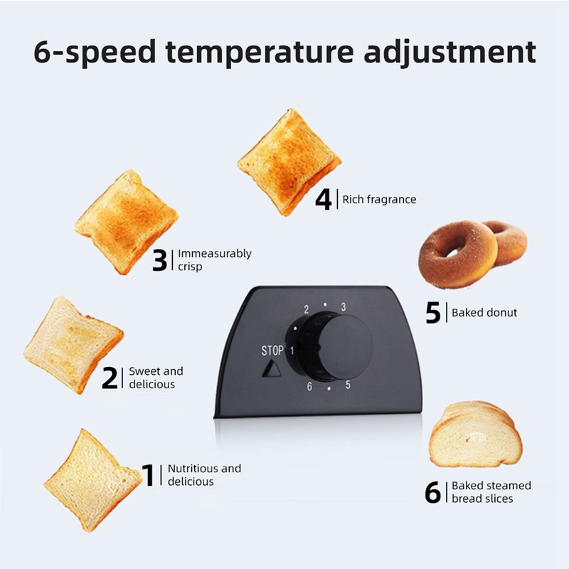 2 Slice Toaster Stainless Steel ABS Smart Toaster with 6