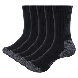 YUEDGE Men's Cushioned Crew Socks Mosture Wicking Gym Golf Tennis Athletic Socks Casual Brethable Cotton Socks Black Socks for Men 10-13, 5 Pairs