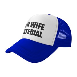 Aiolmlmh 4th Wife Material Funny Baseball Hat Unisex Adult Trucker Hats Adjustable Cap for Adults Classic Fishing Caps Blue
