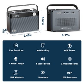 SHIDU Karaoke Machine, Bluetooth Speaker with Wireless Microphone, 40W Hi-Fi Audio PA System for Kids & Adults on TV with Remote Support AUX/USB/SD for Singing, Home, Party, Outdoor