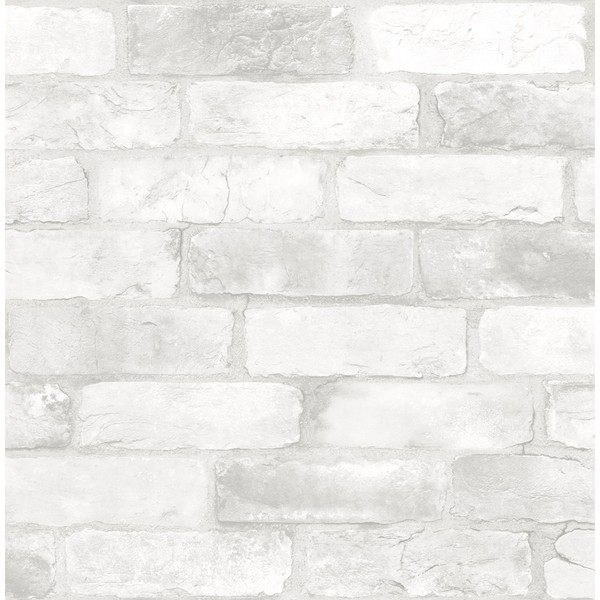 NuWallpaper NU2218 Loft White Brick Peel & Stick Wallpaper, White & Off-WHI