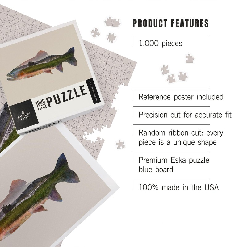 Lantern Press 1000 Piece Jigsaw Puzzle, Trout, Double Exposure