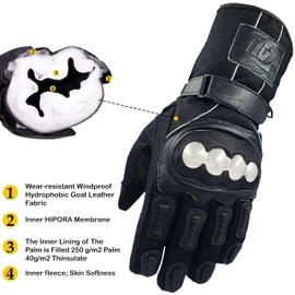 Men's Premium Motorcycle Motorbike Gloves Waterproof Steel Knuckle Force Cordura Gloves (Black, Medium)