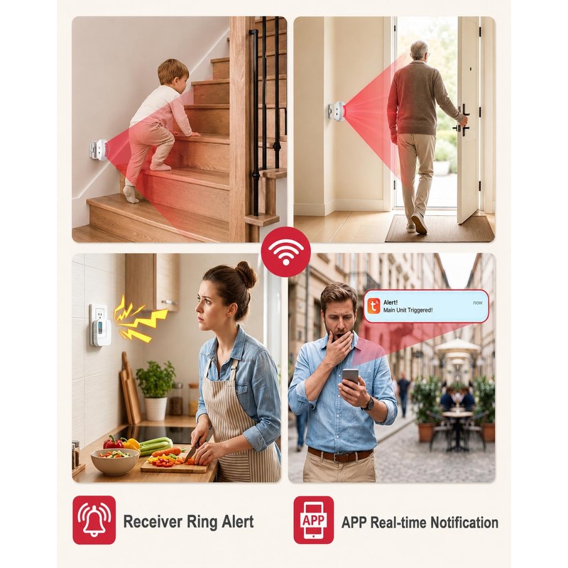WiFi Motion Sensor Door Chime, Smart Motion Alert System with