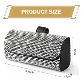 Ferianl Bling Sunglasses Holder for Car Sun Visor, Rhinestone Auto Eyeglasses Mount Clip Organizer, Leather Sunvisor Sunglasses Storage Case, Universal Glasses Holder Clips for SUV, Sedan, Van (White)