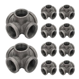 Home Expert Pipe Fittings 3/4" Metal Pipe, 4 Pack 5-Way Side Outlet Tee Malleable Cast Iron Threaded Pipe Fittings for Industrial Pipe Shelves Bracket, Industrial Vintage Furniture