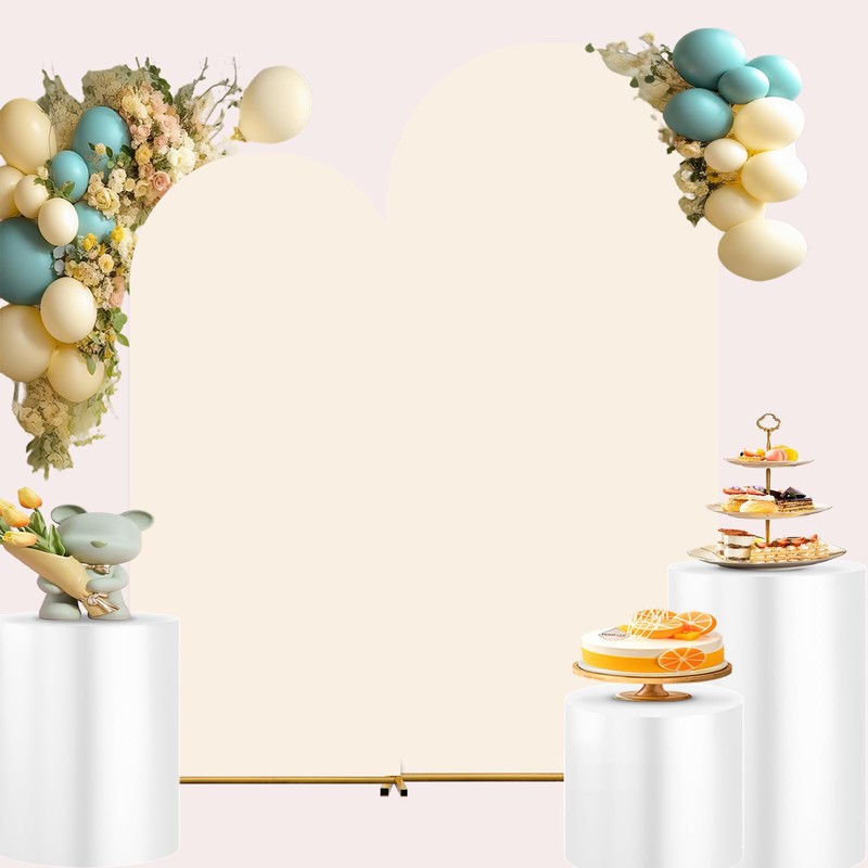 Set of 2 Wedding Arch Backdrop Cover,6FT & 7.2FT White