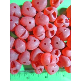 (40) HEART-SHAPE FROSTED RED PLASTIC SPARKLY DOT VALENTINE CRAFT BUTTONS-C1