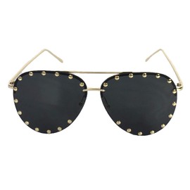 Fashion Culture Unisex Affair Studded Oversized Aviator Sunglasses, Black