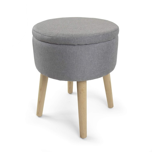 Humble Crew Upholstered Round Storage Ottoman with Tray, Velvet Grey