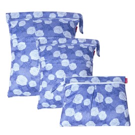 Damero 3 PCS Travel Laundry Bag, Reusable Wet Dry Bag, Washable Dirty Clothes Bag Bathing Suit Workout Bag for Gym Swimming Yoga Laundry Wet Clothes, Purple Flowers